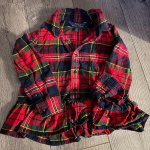 Polo Ralph Lauren Red Plaid Flannel Peplum Shirt - Kids
